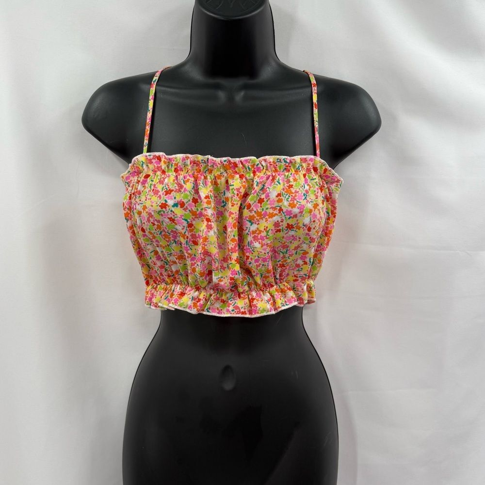 Show Me Your MuMu Floral Lace Back Cropped Dakota Top in Beachy Blossom | XS